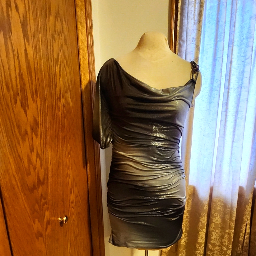 Charlotte Russe Metallic One-Shoulder Dress,junior